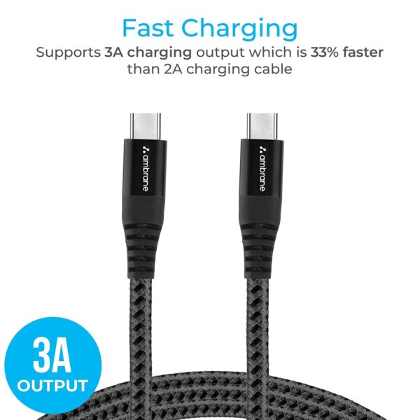 Ambrane Unbreakable 3A Fast Charging Type C to Type C Cable â€“ 1.5 Meter (RCTT15, Black)