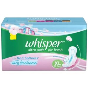 Whisper Ultra Soft Air Fresh Sanitary Pads - With Wider & Longer Back, XL, 30 pcs