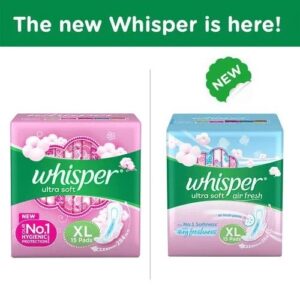 Whisper Ultra Soft Air Fresh Sanitary Pads - XL, 15 pcs