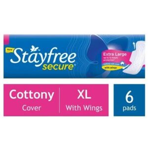 STAYFREE Sanitary Pads - Secure Xl Cottony Soft, with Wings, 6 pads