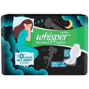 Whisper Ultra Nights Sanitary Pad With Wings - XXL Plus, 6 pcs