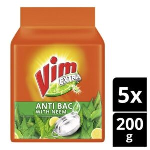 Vim Extra Anti Bac Neem Dishwash Bar 200 g (Buy 4 Get 1 Free)