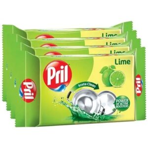 Pril Dishwash Bar - Lime + Vinegar, Power of Active Boosters, 200 g Pack of 4