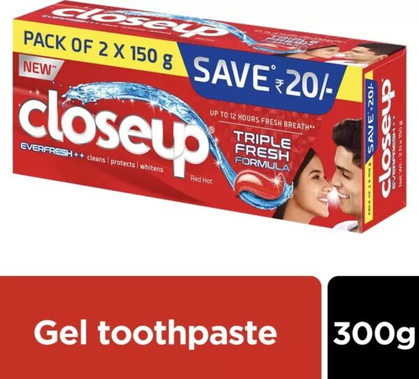 Close Up Everfresh+ Anti-Germ Gel Toothpaste - Red Hot, 150 g (Pack of 2)