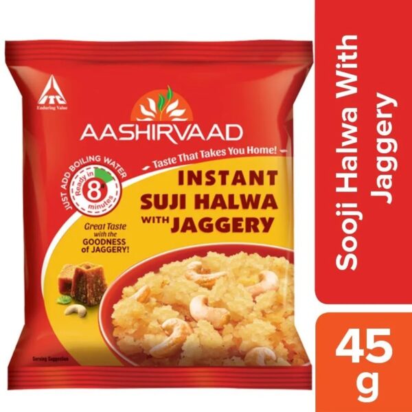 Aashirvaad Instant Suji Halwa With Jaggery - Ready To Eat, Sweet Dish, 45 g Pouch